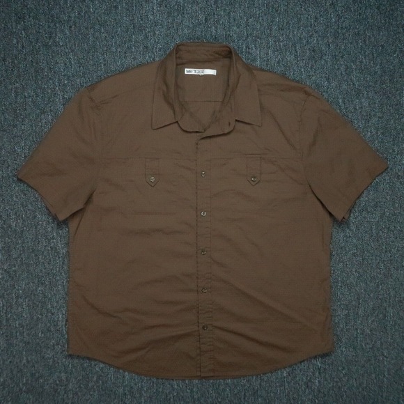 Mr Turk Shirt Mens XXL Brown Green Seersucker Short Sleeve Lightweight 2XL - Picture 1 of 8